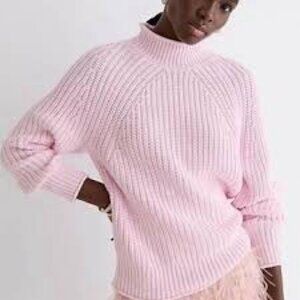 J Crew Relaxed Rollneck Chunky Knit Sweater in Light Pink Size XL 100% Cotton